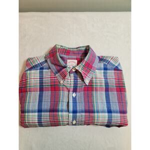 Brooks Brothers Shirt Mens Large Red Blue Madras Plaid Long Sleeve 100% Cotton